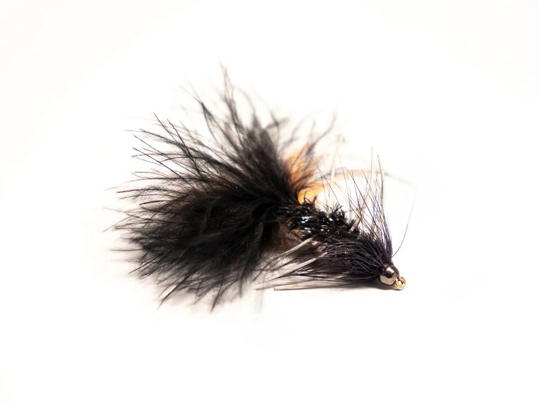 Streamer - Wooly Bugger schwarz / orange mit Gummibeinen