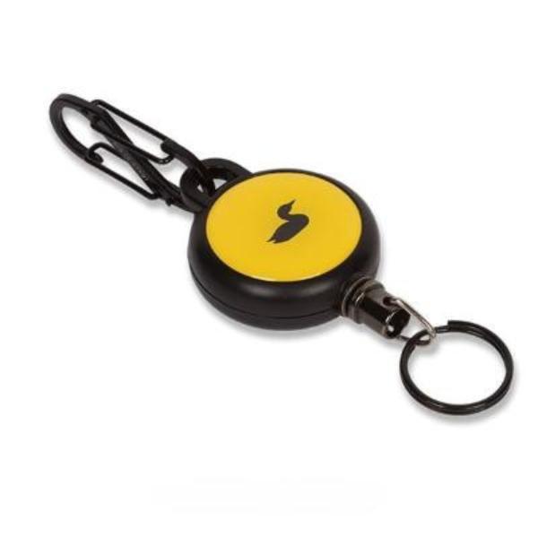 Loon Rogue Zinger Retractor mit rundem Gehäuse schwarz gelb und Loon Outdoor Logo