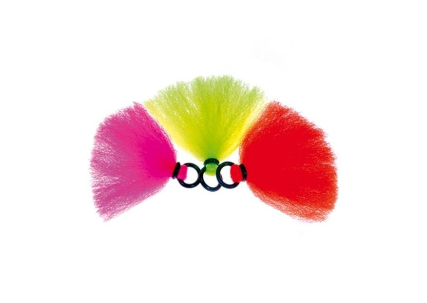 Bissanzieger mittlerer Größe aus farbigem Gran fluo pink, fluo gelb, fluo orange, Länge inkl. Gummiring ca. 35-40mmm, mit Gummiring