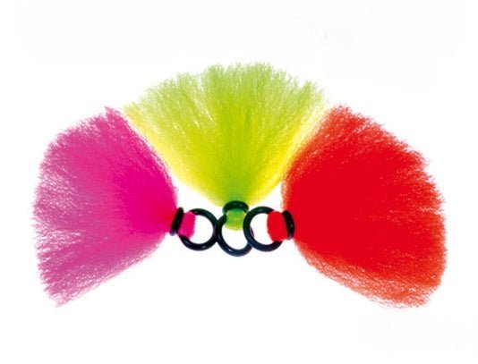 Bissanzieger mittlerer Größe aus farbigem Gran fluo pink, fluo gelb, fluo orange, Länge inkl. Gummiring ca. 35-40mmm, mit Gummiring