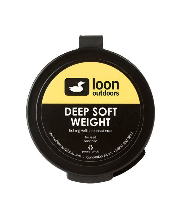 Loon Deep Soft Weight Tungsten Knete in schwarzer Kunststoffdose mit Loon Outdoors Logo
