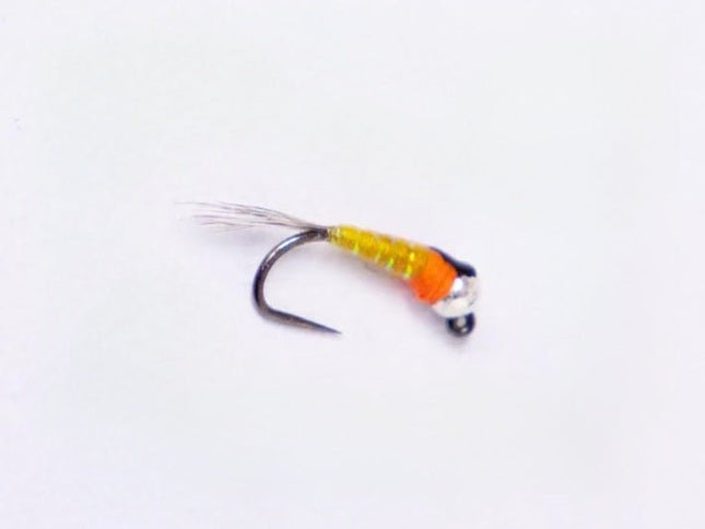 Nymphenfliege - Silver Tungsten Perdigon gelb / orange - ohne Widerhaken